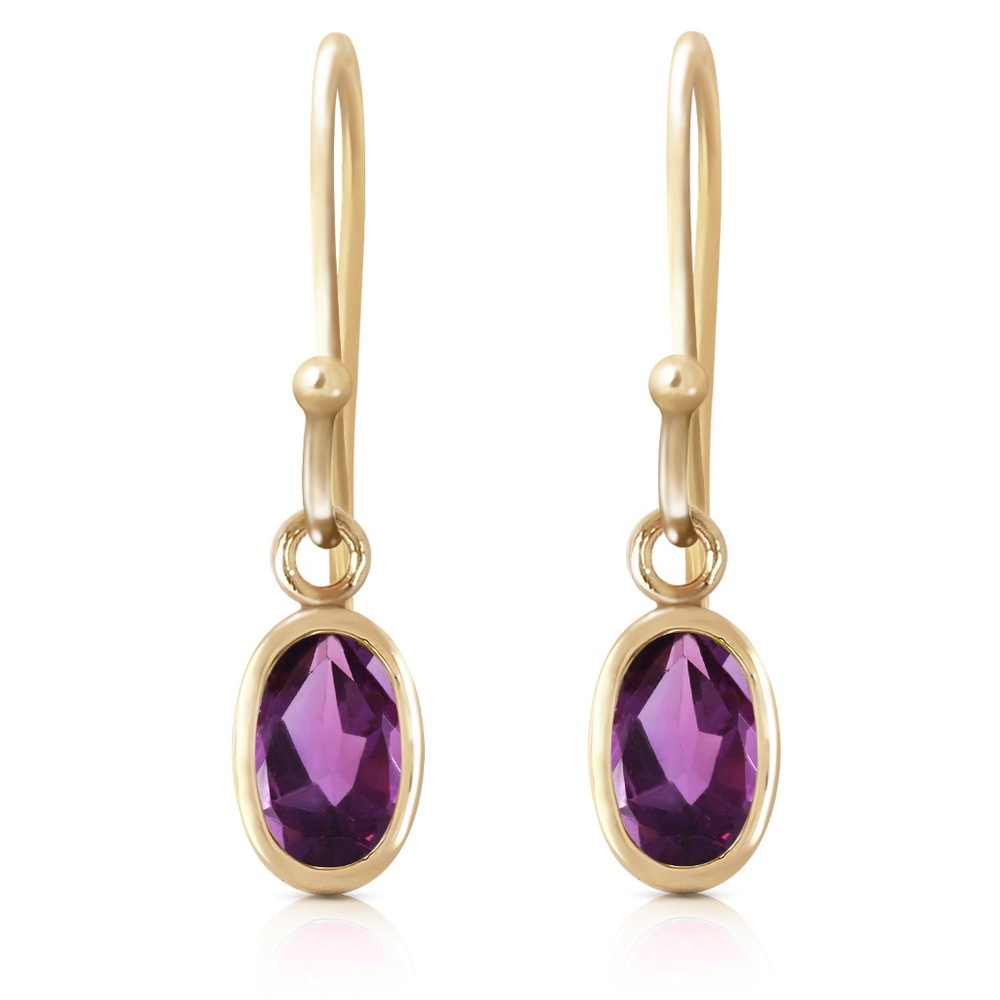 GOLD FISH HOOK EARRINGS WITH AMETHYSTS - Picture 2 of 5